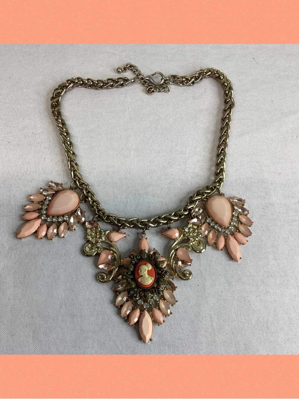 Vintage-Inspired Pink Cameo Statement Necklace.1